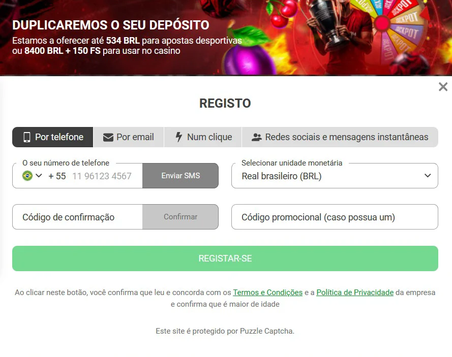  888STARZ Formulário de Registro