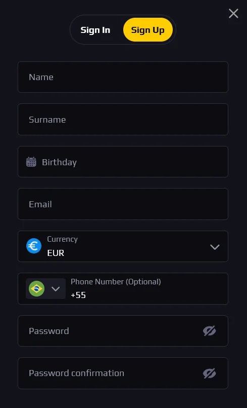 Gamblits Formulário de Registro