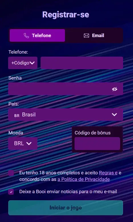 Booi Formulário de Registro