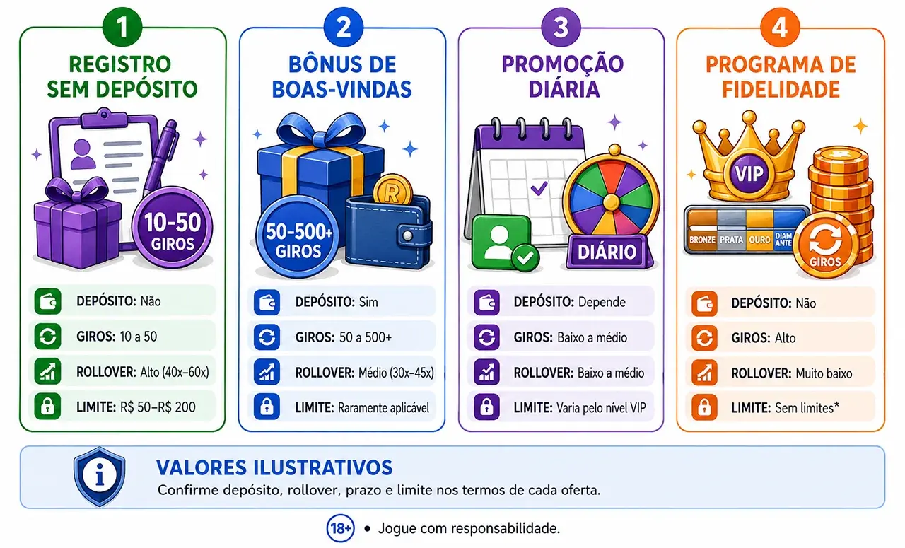 Principais tipos de ofertas e giros
